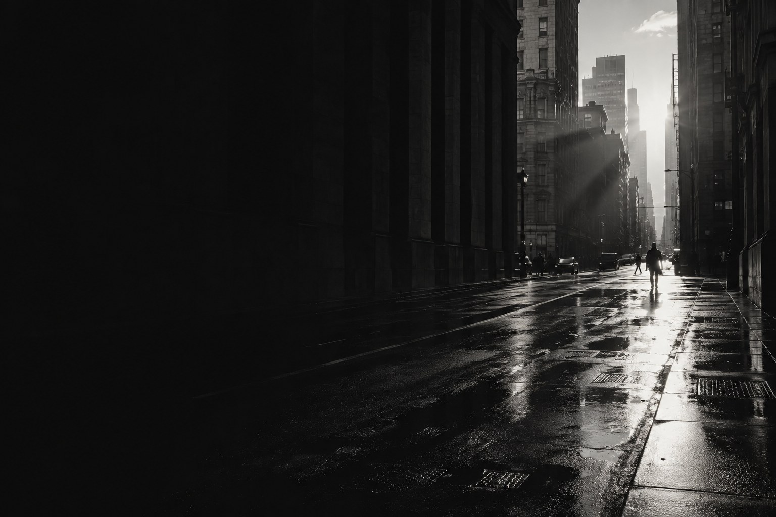 Original AI-generated monochrome city light study, sample imagery